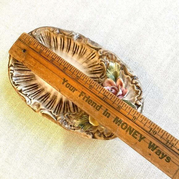 Vintage Capodimonte Oval Dish Ornatr Basket Weave Roses Trinket Candy Dish 9x5.5 - Picture 13 of 16